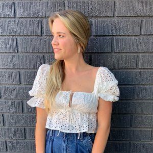 Puff Sleeve Top , Eyelet Floral Crop Top